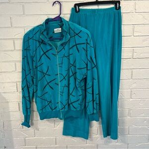 Vintage 80s 90s ultrasport Green Velour Tracksuit Jacket and Pants Set M